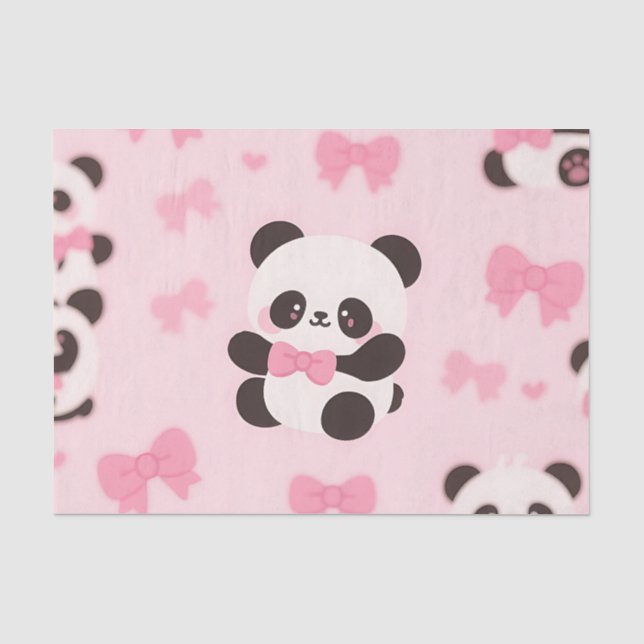 Kawaii Panda Pink Bow Pattern Tissue Paper (Front)
