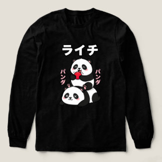 Kawaii Panda Stack Lychee Fruit Japanese Cartoon Tri-Blend Shirt