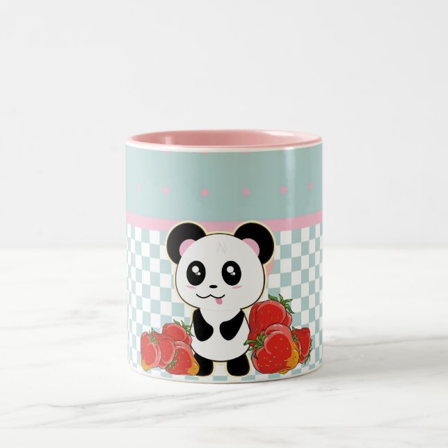 Kawaii Panda strawberries cute Two-Tone Coffee Mug (Center)