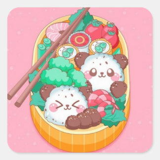 Kawaii Panda Sushi Square Sticker