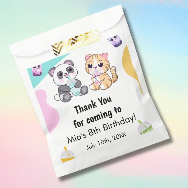 Kawaii Panda & Tiger Bubble Tea Kids Birthday  Favour Bags (Creator Uploaded)