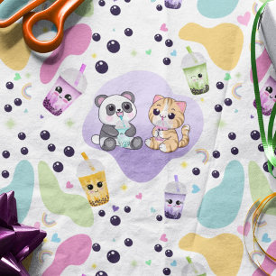 Kawaii Panda & Tiger Bubble Tea Kids Birthday Tissue Paper