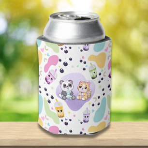 Kawaii Panda & Tiger Bubble Tea Kids Printed  Can Cooler