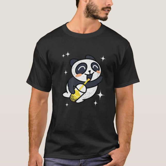 Kawaii Panda With Boba Bubble Tea T-Shirt (Front)