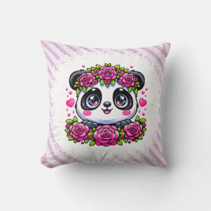 Kawaii Panda with Hearts and Roses Cushion