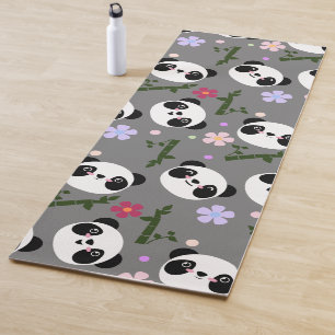 Kawaii Pandas on Grey Yoga Mat