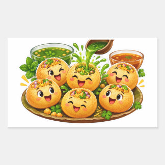 Kawaii Pani Puri Sticker, Cute Indian Street Food Rectangular Sticker