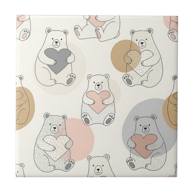 Kawaii Pastel Bear Heart Pattern Tile (Front)