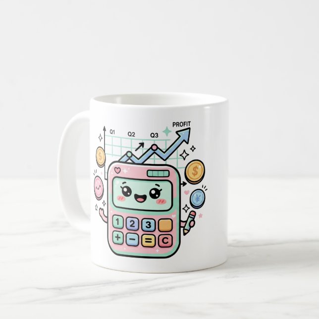 Kawaii Pastel Calculator Finance Student Sticker Coffee Mug (Front Left)