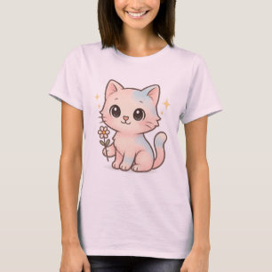 Kawaii Pastel Cat Flower Shirt  Cute Kitty T-Shirt