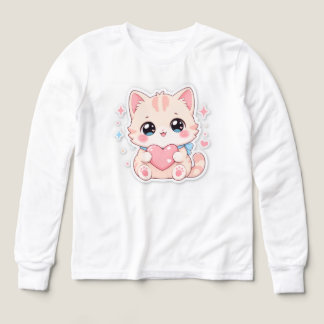 Kawaii Pastel Cat Heart Cute Girls T-Shirt