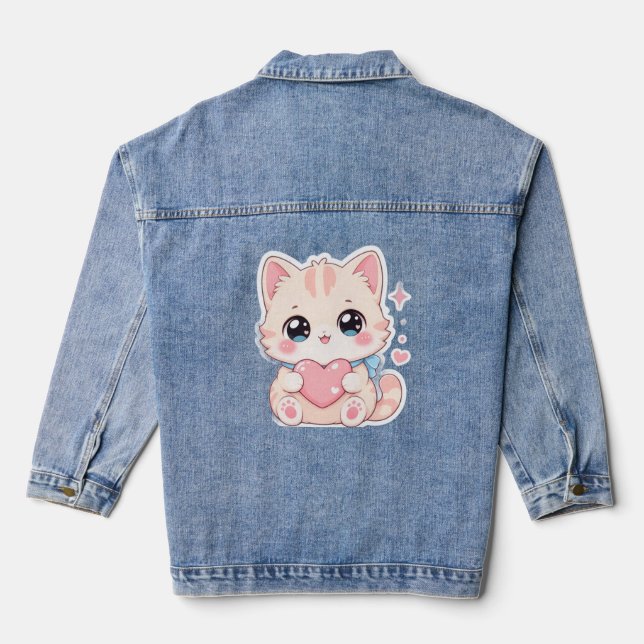 Kawaii Pastel Cat Heart Cute Women's Jacket (Back)