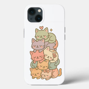 Kawaii Pastel Cat Stack Sleepy Sticker iPhone 13 Case