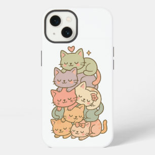 Kawaii Pastel Cat Stack Sleepy Sticker iPhone 13 Case