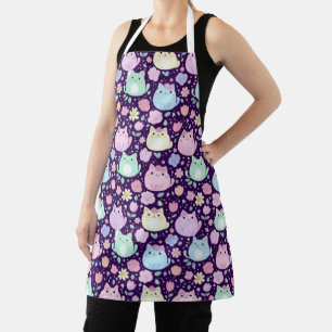 Kawaii Pastel Cats and Floral Garden Kitchen Apron