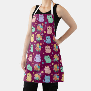 Kawaii Pastel Cats and Flowers Pattern Apron