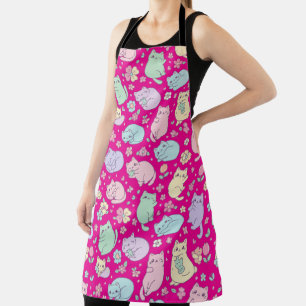Kawaii Pastel Cats and Flowers Pattern Apron