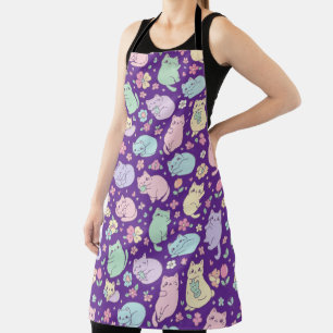 Kawaii Pastel Cats and Flowers Pattern  Apron