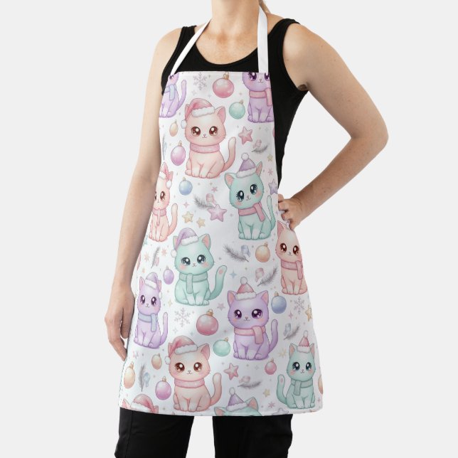 Kawaii Pastel Christmas Cats Apron for Cat Lovers (Insitu)