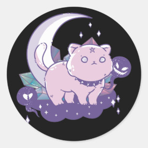 Kawaii Pastel Colour Gothic Cute Goth Cat Classic Classic Round Sticker