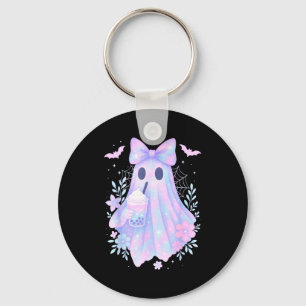 Kawaii pastel galaxy ghost bubble tea halloween key ring