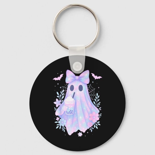 Kawaii pastel galaxy ghost bubble tea halloween key ring (Front)