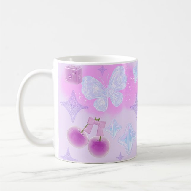 Kawaii Pastel Girly 3D Coquette Bow Moon Mug (Left)