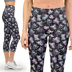 Kawaii Pastel Goth Cat-Bat Harajuku Yoga Capri Leggings