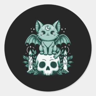 Kawaii Pastel Goth Cute Creepy Cat Bat Skeleton  Classic Round Sticker