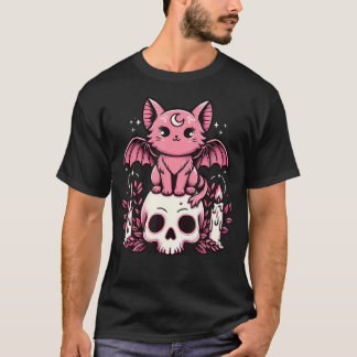 Kawaii Pastel Goth Cute Creepy Cat Bat Skeleton T-Shirt