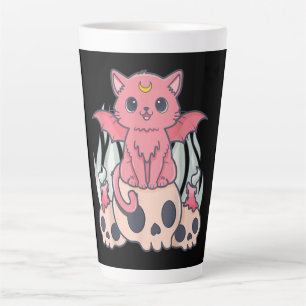 Kawaii Pastel Goth Cute Creepy Demon Cat and Skull Latte Mug