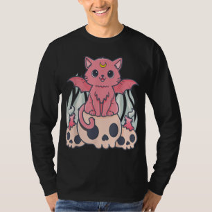 Kawaii Pastel Goth Cute Creepy Demon Cat and Skull T-Shirt