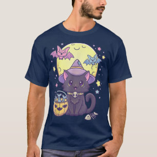 Kawaii Pastel Goth Cute Creepy Halloween Black Cat T-Shirt