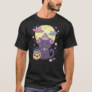 Kawaii Pastel Goth Cute Creepy Halloween Black Cat T-Shirt