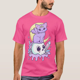 Kawaii Pastel Goth Cute Creepy Witchy Cat And Skul T-Shirt