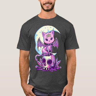 Kawaii Pastel Goth Cute Creepy Witchy Cat and T-Shirt