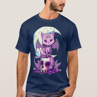 Kawaii Pastel Goth Cute Creepy Witchy Cat and T-Shirt