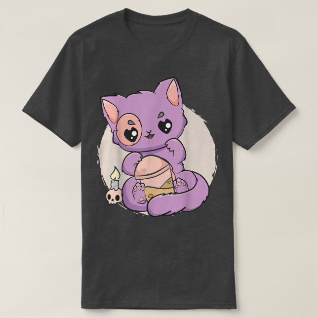 Kawaii Pastel Goth Cute Creepy Witchy Cat Boba Ani T-Shirt (Design Front)