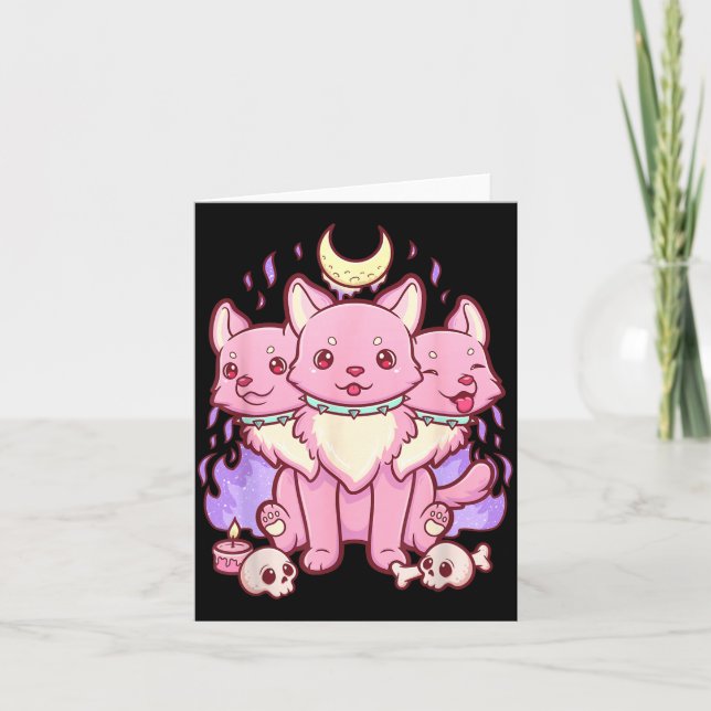 Kawaii Pastel Goth Cute Y 3 Headed Dog Card (Front)