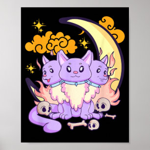 Kawaii Pastel Goth Cute Y 3 Headed Dog Halloween Poster