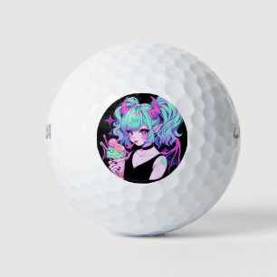 Kawaii Pastel Goth Little Demon Koakuma Anime Girl Golf Balls