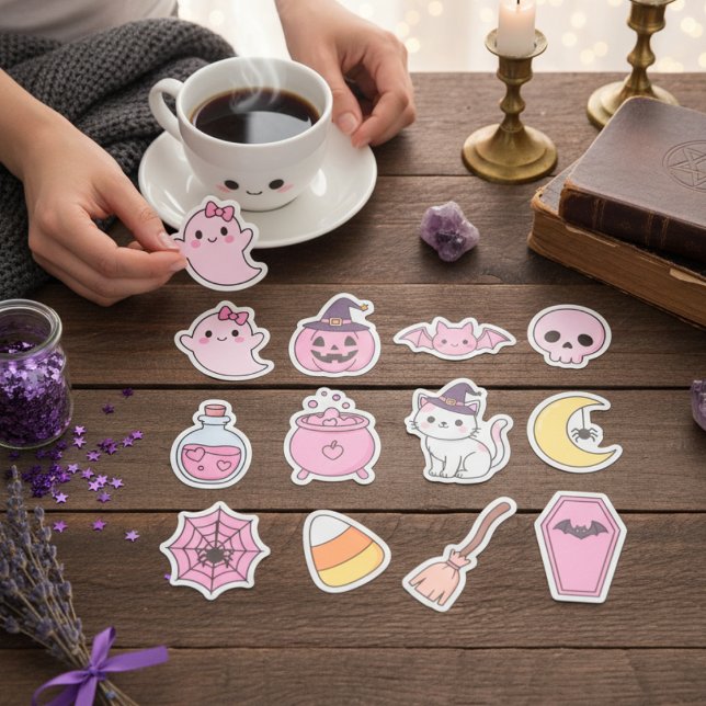Kawaii Pastel Halloween Magic Sticker Pack (Sweet Ghosts, Cats & Witchy Charms)
