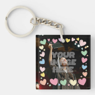 Kawaii Pastel Hearts Photo Border Customisable Key Ring