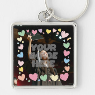 Kawaii Pastel Hearts Photo Border Customisable Key Ring