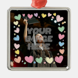 Kawaii Pastel Hearts Photo Border Customisable Metal Tree Decoration