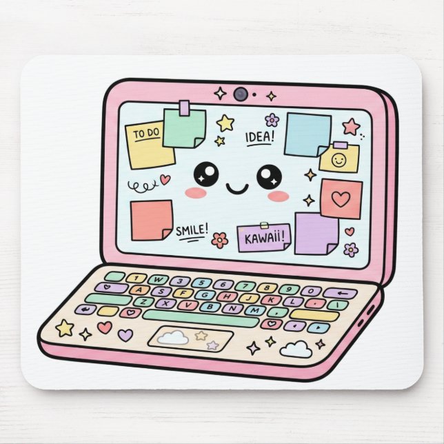 Kawaii Pastel Laptop Study Vibes Sticker Mouse Pad (Front)