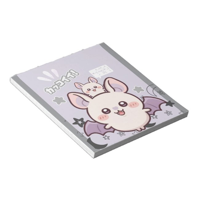 Kawaii Pastel Lavender Bat & Baby  – Cute  Notepad (Angled)