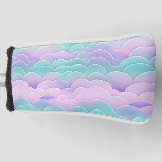 Kawaii Pastel Pink Blue Clouds Repeating Pattern Golf Head Cover (Front)