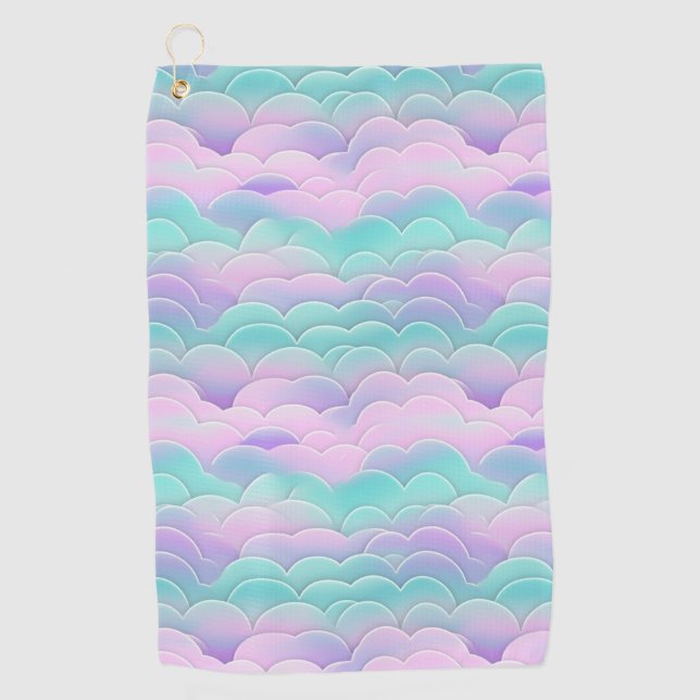 Kawaii Pastel Pink Blue Clouds Repeating Pattern Golf Towel (Front)
