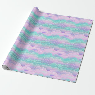 Kawaii Pastel Pink Blue Clouds Repeating Pattern Wrapping Paper